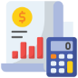 A vector illustration of a calculator with a miniature graph displayed in the background