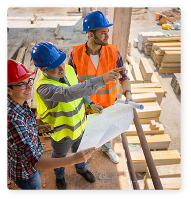 Teams of construction workers collaborating on-site