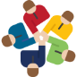 A vector illustration depicting five individuals holding hands in a circle